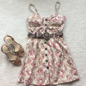 Deb juniors mini dress floral, with belt. Like new